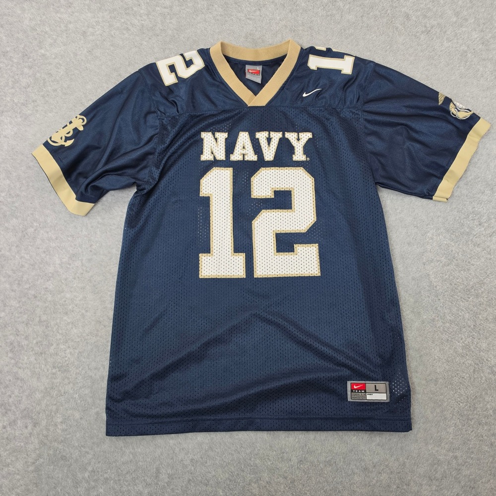 Nike Team Navy Midshipmen #12 Football Jersey Navy Blue Gold Mens Large